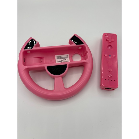 Nintendo Wii Compatible Remote & Racing Wheel Bundle Pink Wiimote Controller - Picture 2 of 4